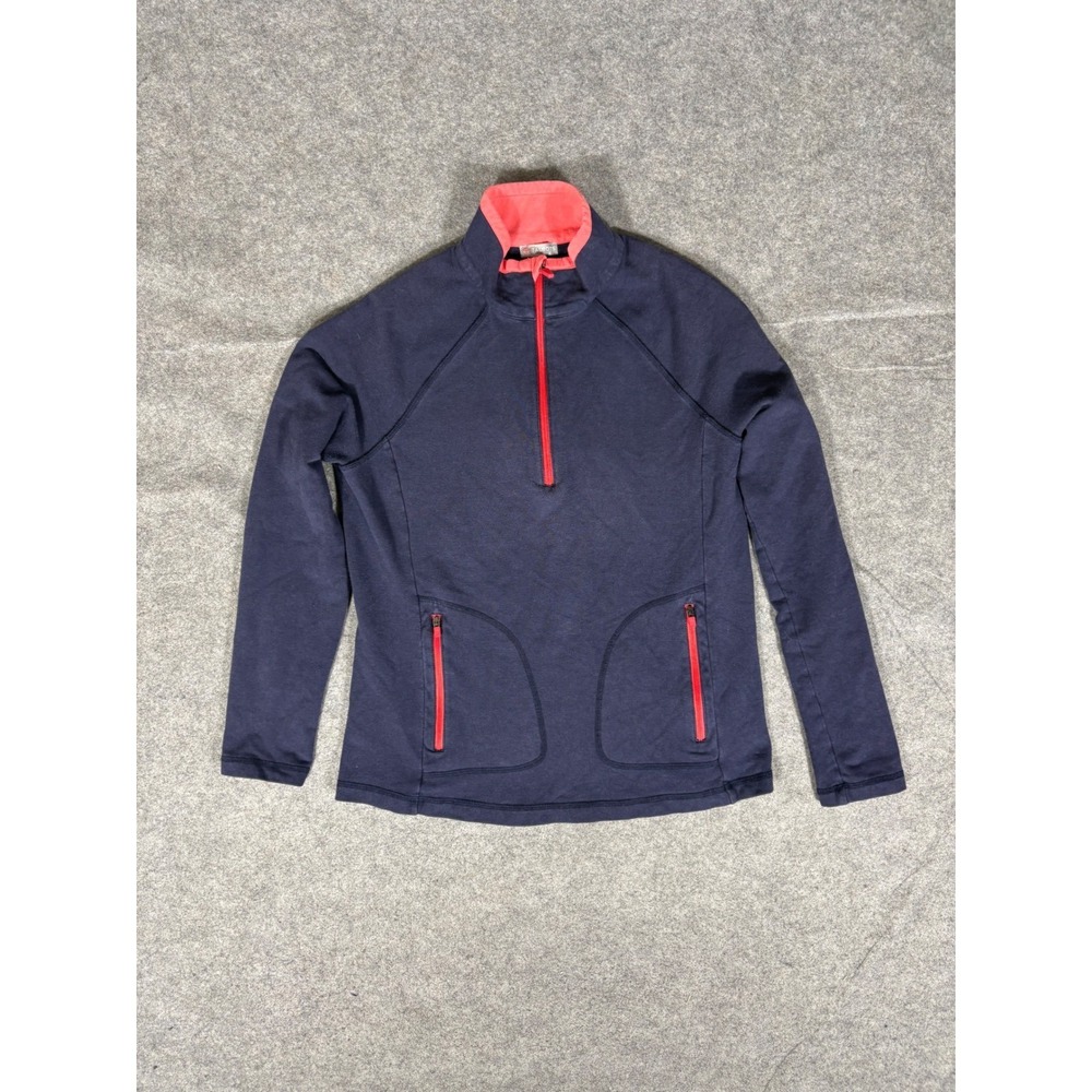 Talbots T by Talbots Womens Small Navy Blue Coral Quarter‎ Zip Pullover Top S